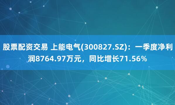股票配资交易 上能电气(300827.SZ)：一季度净利润8764.97万元，同比增长71.56%