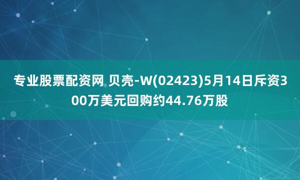 专业股票配资网 贝壳-W(02423)5月14日斥资300万美元回购约44.76万股